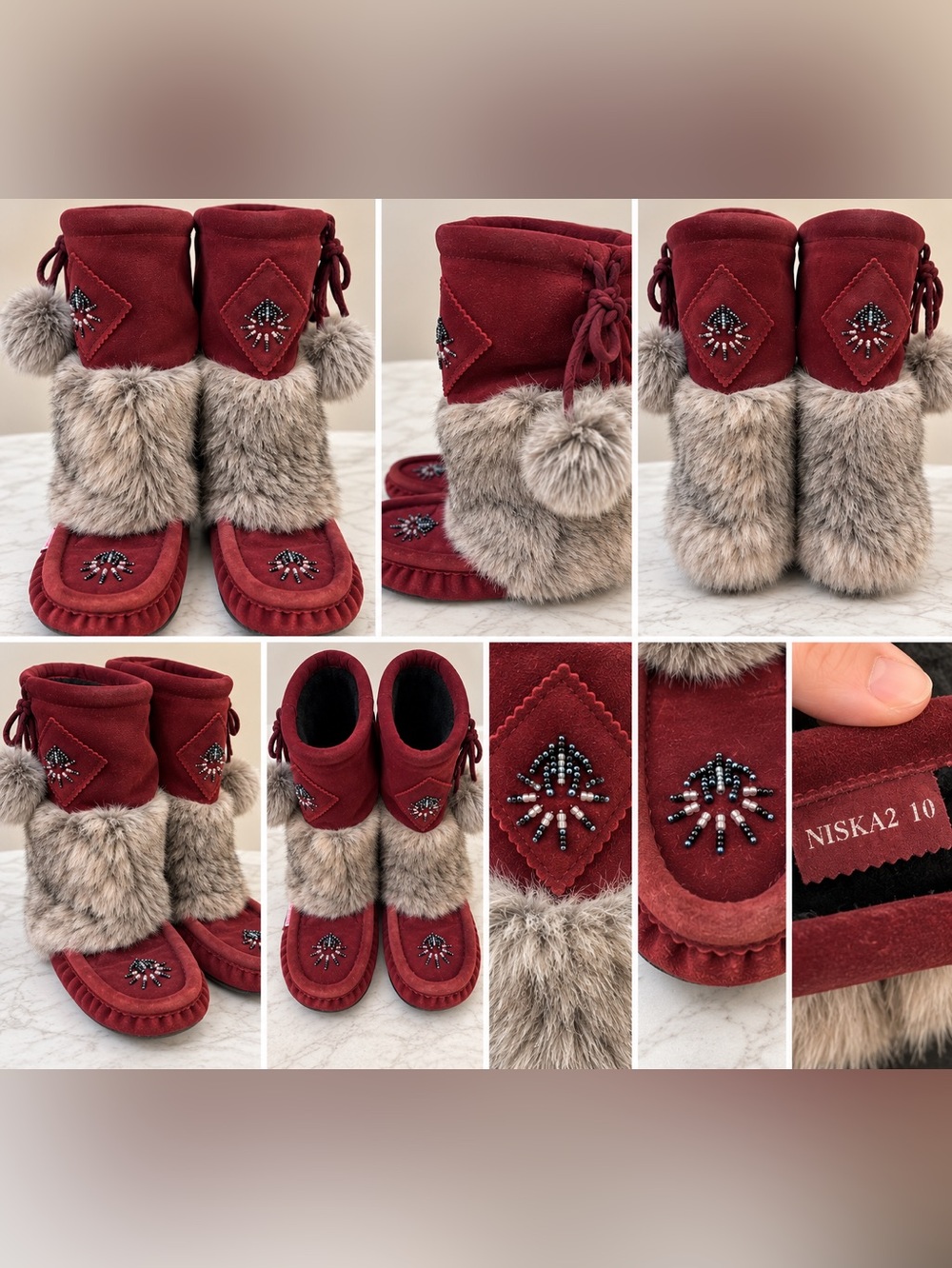 SoftMoc Niska 2 Burgundy Genuine Rabbit Fur Boots Size 10